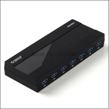dhl или EMS 20 штук серии 7 портов USB 3.0 концентратор с адаптером питания 5V 2A Черный Бесплатная доставка