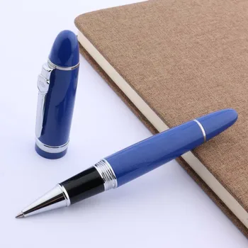 Красивая синяя лакированная шариковая ручка с серебристой отделкой диаметром 0,5 мм по акции 159