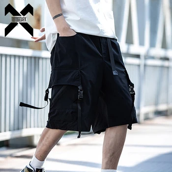 Летние тактические шорты-карго для мужчин 2023, модные ленточные Функциональные шорты, уличная одежда в стиле хип-хоп, короткие брюки, технологичная одежда с эластичным поясом