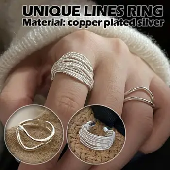 Модное кольцо с уникальными линиями для женщин, ювелирные изделия, Регулируемое по пальцу, открытое Винтажное кольцо для вечеринки, подарок на День рождения, новинка 2023 года